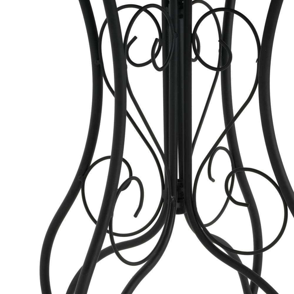 Colorful Ceramic Tile Floral Design Outdoor Accent Table with Black Iron Frame