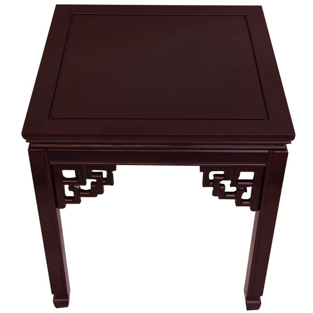 Rosewood Square End Table with Hand Carved Design