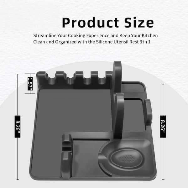 Large Silicone Spoon Rest with Drip Pad,Practical, Dishwasher Safe for Stove Top, Kitchen Counter, Cooking, Grey(1-Pack)
