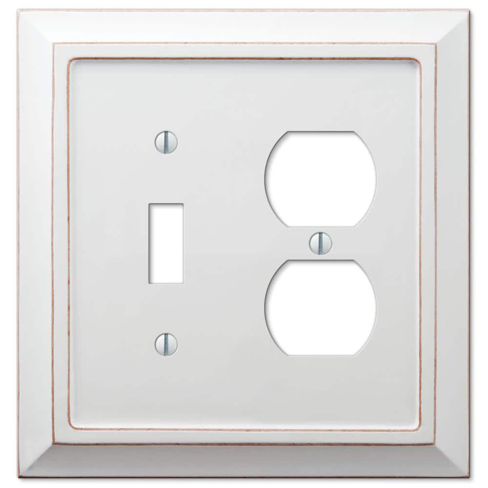 Distressed White Wood 2 Gang Toggle and Duplex Wall Plate
