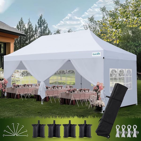 AFAIF 10 ft. x 20 ft. Heavy Duty Pop Up Canopy Party Tent with Enclosed Sidewalls, Hexagonal Legs, Easy Setup Gazebo-White