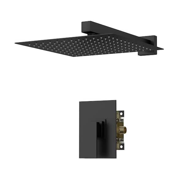 Unbranded Single Handle 1-Spray 10in. Shower Faucet 1.8 GPM with Pressure Balance in. Matte Black(Valve Included)