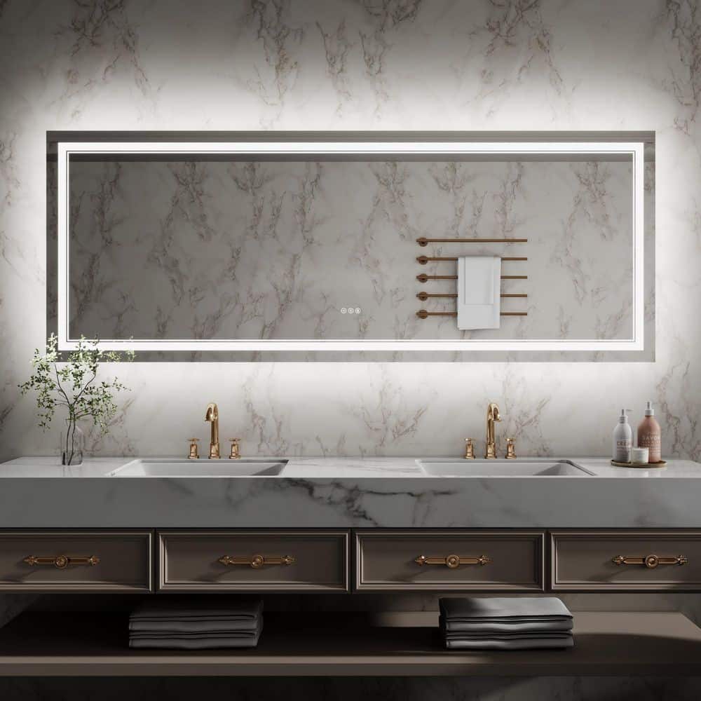84 in. W x 32 in. H Rectangular Frameless Crystal Clear Wall-Mounted LED Bathroom Vanity Mirror in White price history on PriceWatchPro