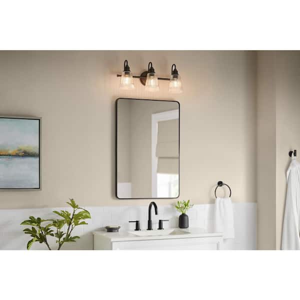 21 in. 3-Light Black Vanity Light with Clear Reeded Glass