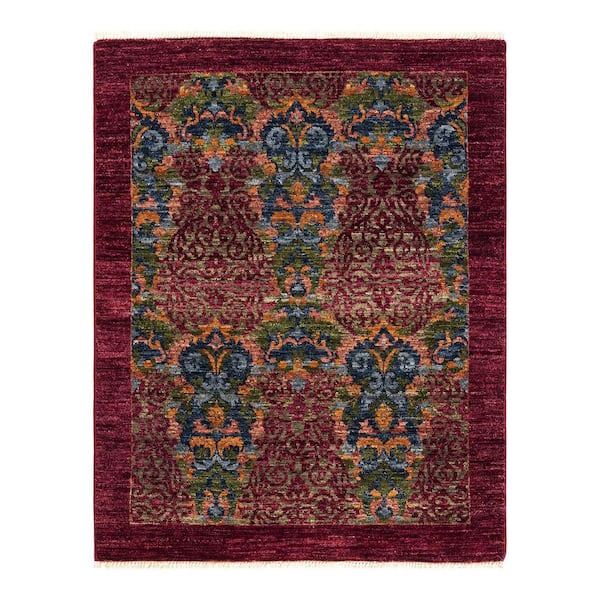 Solo Rugs Suzani One-of-a-Kind Contemporary Red 3 ft. 3 in. x 4 ft. 1 in. Abstract Area Rug
