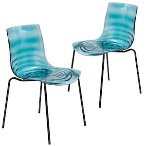 Leisuremod Kitchen and Dining Stackable Chair in Stainless Steel Base Astor Set of 2 in Transparent Blue