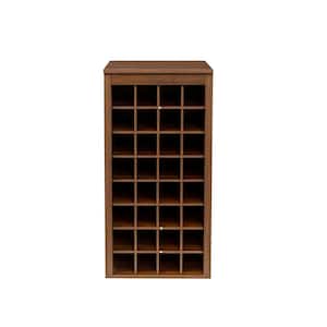 32-Bottle Wallnut Brown MDF Freestanding Wine Rack, Modular Wine Bar Cabinet with Melamine Finish