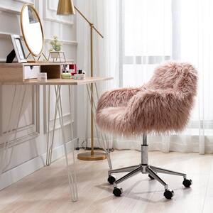 Pink Faux Fur Swivel Office Chair with Non-Adjustable Arms