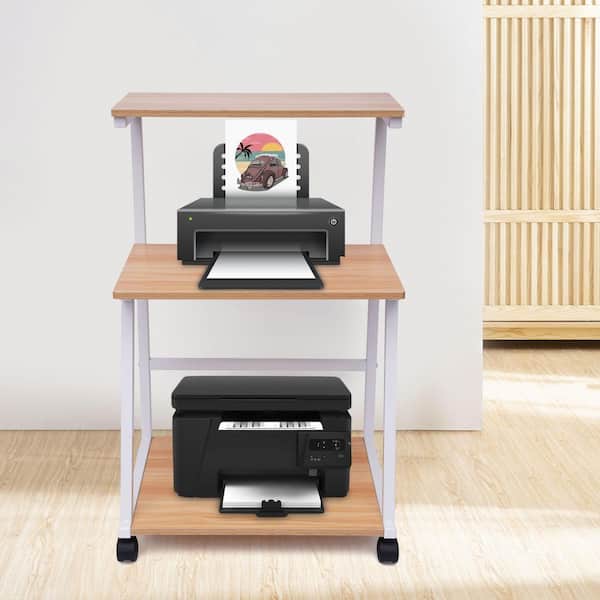 PC/タブレット PC周辺機器 YIYIBYUS 3-Tier Wood 4-Wheeled Printer Stand Cart in Wood Color 