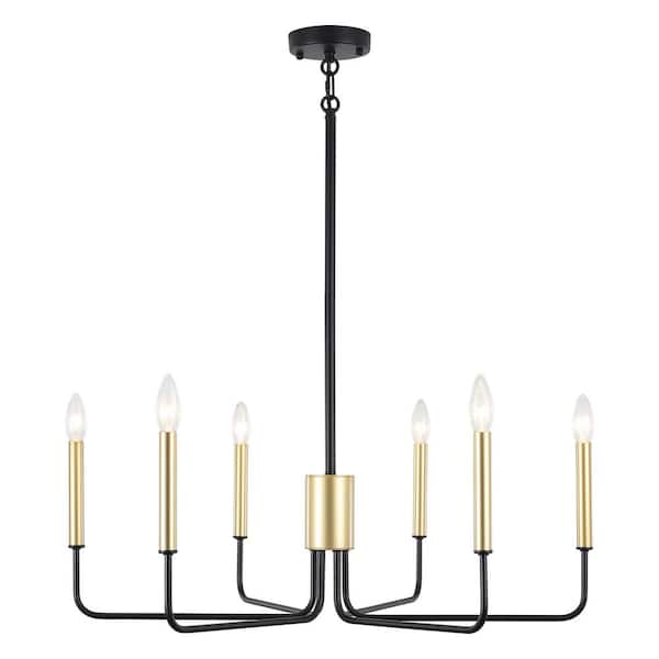 ZJVAIVE 6-Light Simplicity Matte Black/Golden Candle Style Chandelier for Foyer Dining Room with No Bulbs Included