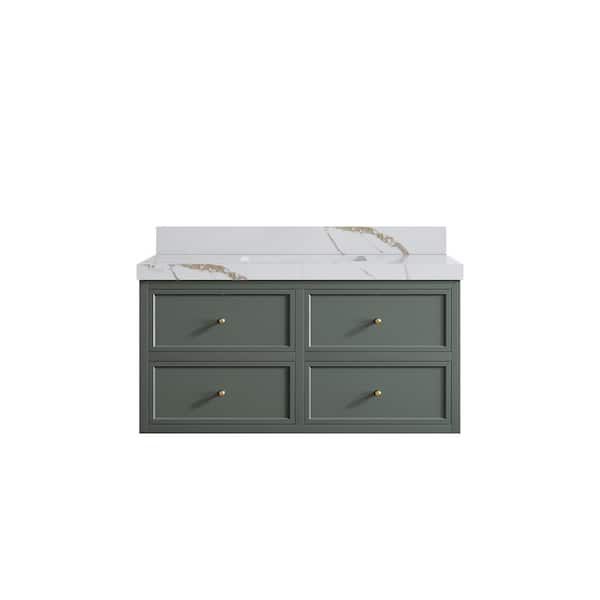 Willow Collections Roswell 42 in. W x 22 in. D x 36 in. H Single Sink Bath Vanity in Pewter Green with 2 in. Calacatta Gold qt. Top