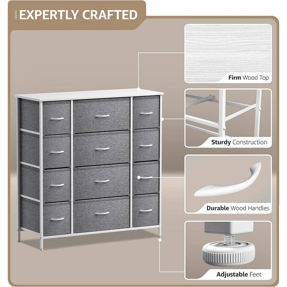 Sleek White 12-Drawer Organizer with Faux Wood Top and Steel Frame