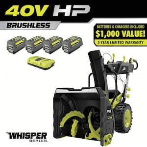 40V HP Brushless Whisper Series 24" 2-Stage Cordless Electric Self-Propelled Snow Blower - (4) 6 Ah Batteries & Charger