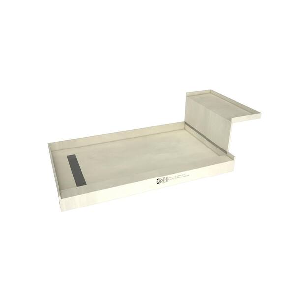 Tile Redi Base'N Bench 60 in. L x 32 in. W Alcove Shower Pan Base and Bench with Left Drain and Tileable Top Drain Grate