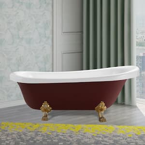 Laval 67 in. Acrylic Clawfoot Freestanding Bathtub in Red and White