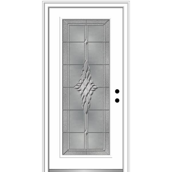 MMI DOOR 34 in. x 80 in. Grace Left-Hand Inswing Full-Lite Decorative Primed Steel Prehung Front Door, 4-9/16 in. Frame
