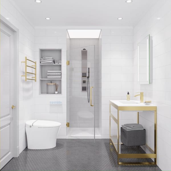 Passion Series 24 in. x 72 in. H Hinged Frameless Shower Door in Brushed Gold with Tsunami Guard Tempered Glass