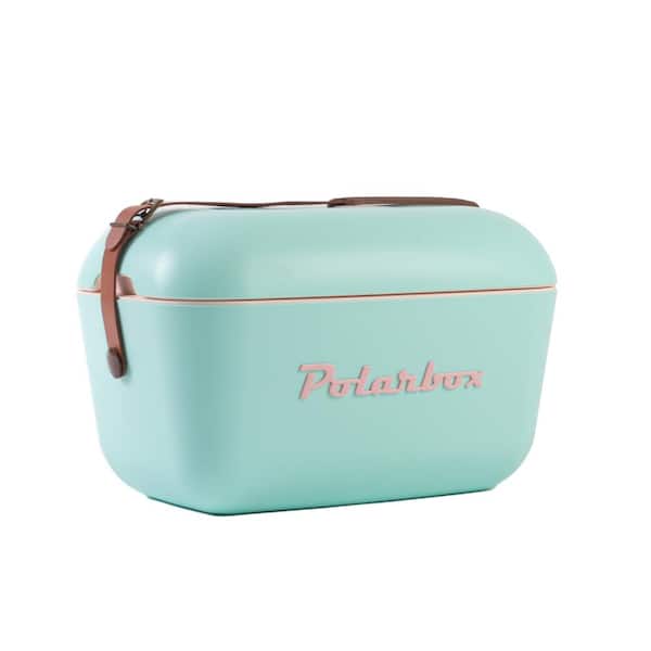 Polarbox 21 Qt. Classic Retro Vintage Style Cooler with Leather Strap in Cyan - Baby Rose