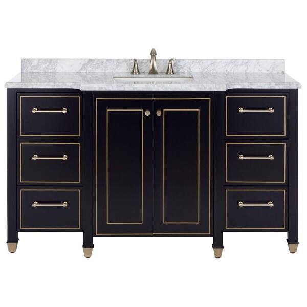 Home Decorators Collection Florence 60 in. W x 22 in. D Bath Vanity in Black with Natural Marble Vanity Top in Natural