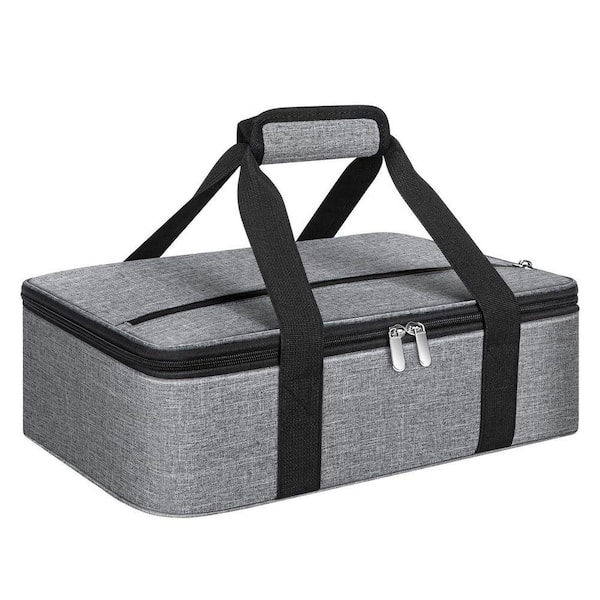 Grey Insulated Casserole Carrier Bag for Hot or Cold Food, Portable Food Carrier Set for Baking Dish Transport