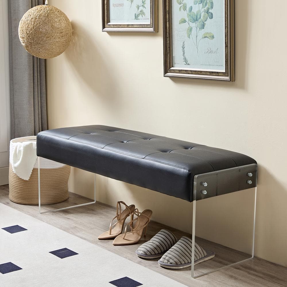 VECELO Entryway Bench Black Dining Bench with Cushioned Seat, Dining ...