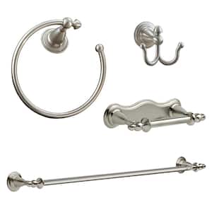 Victorian 4-Piece Bath Accessory Set with Towel Bar, Robe Hook, Towel Ring and Toilet Paper Holder in Stainless