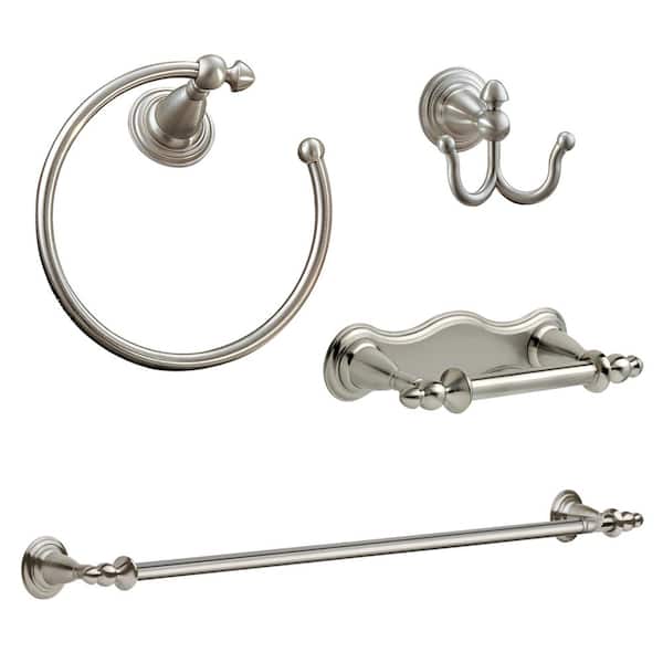 Delta Victorian 4-Piece Bath Accessory Set with Towel Bar, Robe Hook, Towel Ring and Toilet Paper Holder in Stainless