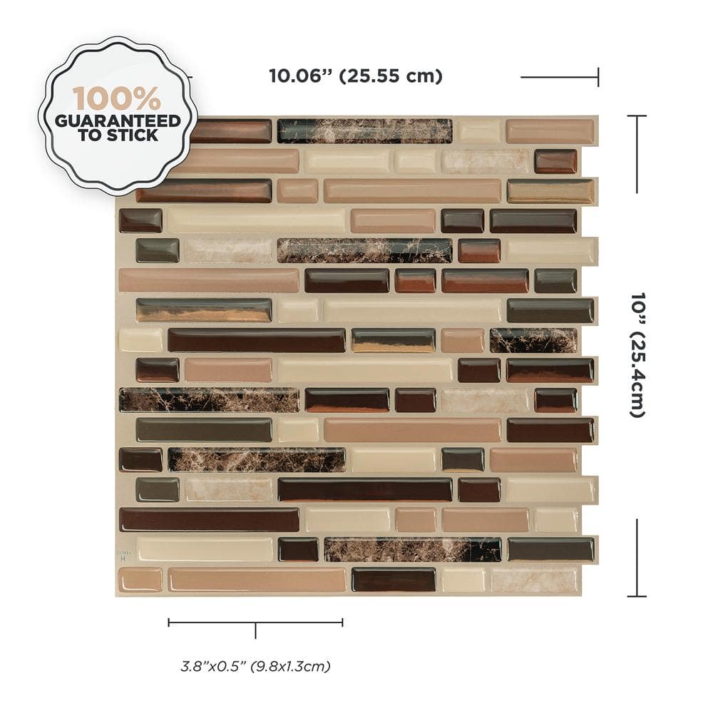 Bellagio Keystone 10'' x 10'' Brown and Beige Peel and Stick Backsplash Tiles
