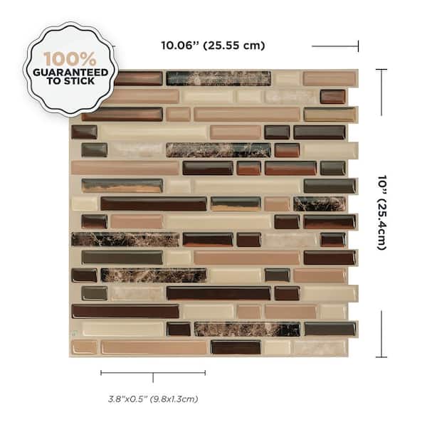 Bellagio Keystone Brown 10.06 in. x 10 in. Vinyl Peel and Stick Tile (2.35 sq. ft. / 4-pack)