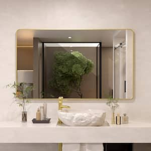 60 in. W x 36 in. H Rectangular Framed Wall Bathroom Vanity Mirror in Brushed Gold