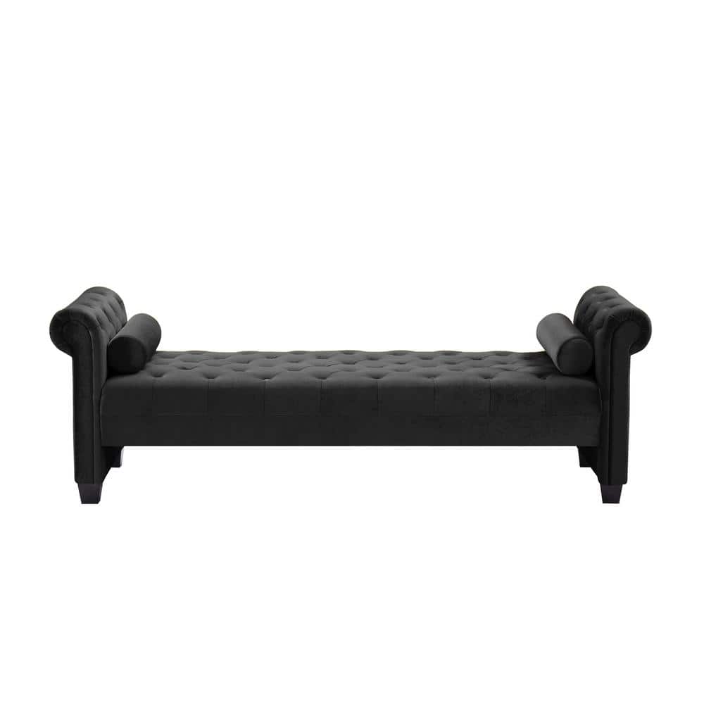 82.3 in. Rectangular Rolled Arm Fabric Upholstered Straight Bench Sofa Stool for Bedroom Living Hallway Black