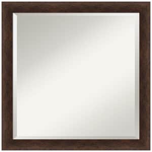 Warm Walnut Narrow 23 in. x 23 in. Beveled Casual Square Wood Framed Bathroom Wall Mirror in Brown