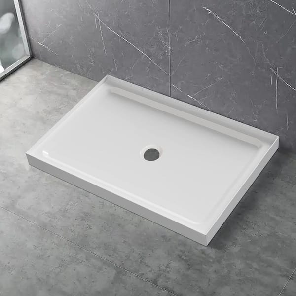 48 in. L x 32 in. W Alcove Shower Pan Base with Center Drain in White