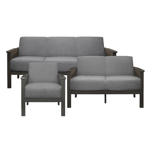 Lazzara Copley 71.5 in. W. Straight Arm Textured Fabric Rectangle 3-Piece Living Room Sofa Set in Gray