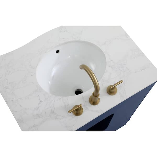 30 in. Single Sink Blue Bath Vanity with White Engineered Marble Top
