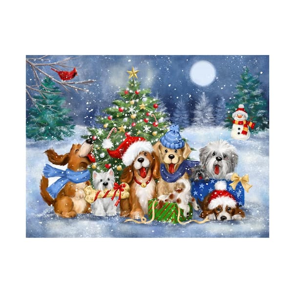 Trademark Fine Art Unframed MAKIKO 'Christmas Cheerful Dogs' Canvas Art - Home Photography Wall Art 24 in. x 32 in.