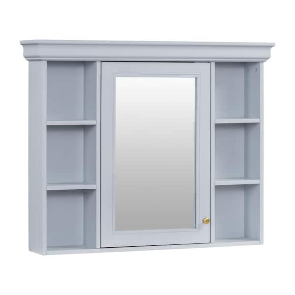 Unbranded 36 in. W x 29 in. H Rectangular Wood Medicine Cabinet with Mirror in Blue, Bathroom Storage Cabinet with Mirror Door