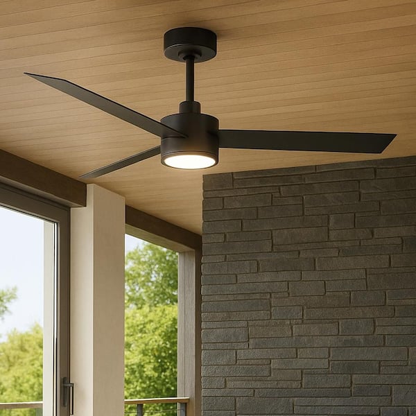 HINKLEY Speck 52.0 in. Indoor/Outdoor Integrated LED Matte Black Ceiling Fan with Remote Control