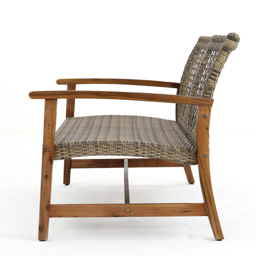 Natural Acacia Wood and Gray Wicker Handwoven Loveseat