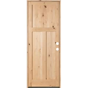 36 in. x 96 in. Rustic Knotty Alder 3-Panel Left Hand Inswing Unfinished Wood Prehung Front Door
