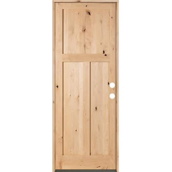Krosswood Doors 36 in. x 96 in. Rustic Knotty Alder 3-Panel Left Hand Inswing Unfinished Wood Prehung Front Door