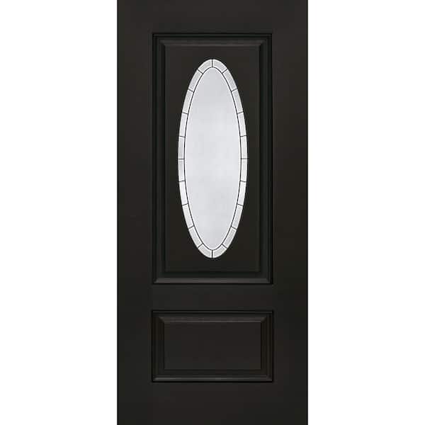 Regency 36 in. x 80 in. Universal Handing 3/4L Oval Empire Decorative Glass Onyx Fiberglass Front Door Slab
