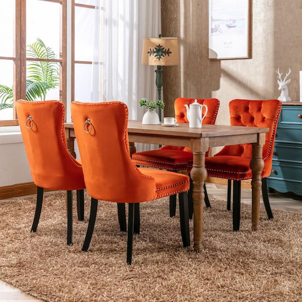 CSC DECOR INC Orange Modern Velvet Upholstered Dining Chair Tufted