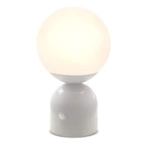 Mila 9.85 in. White Mid-Century Modern Integrated LED Bedside Table Lamp with Built-In 3-Way Dimmer