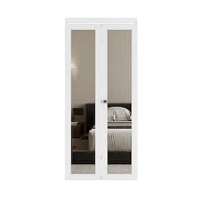 36 in. x 80.5 in. 1-Lite Mirror and MDF White Prefinishied Closet Bifold Door with Hardware Kit