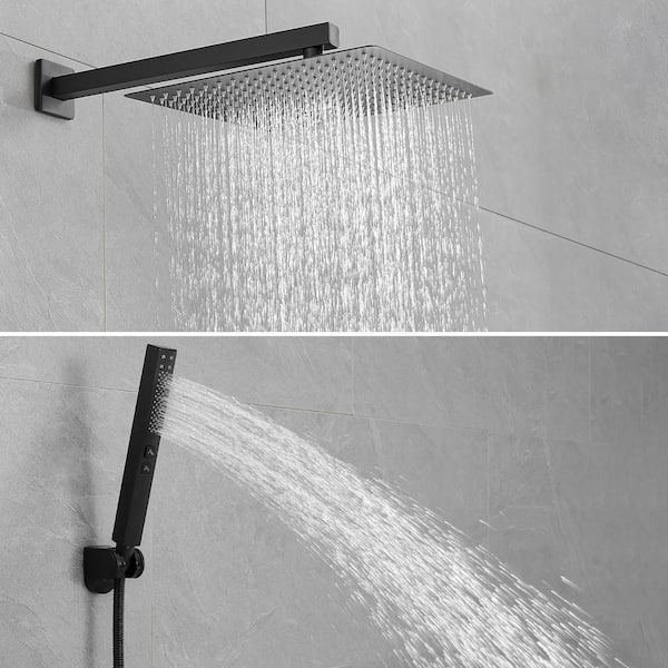 Senlesen 8-Inch Matte Black LED Rainfall Shower Head – Square, High Pressure, Adjustable Angle