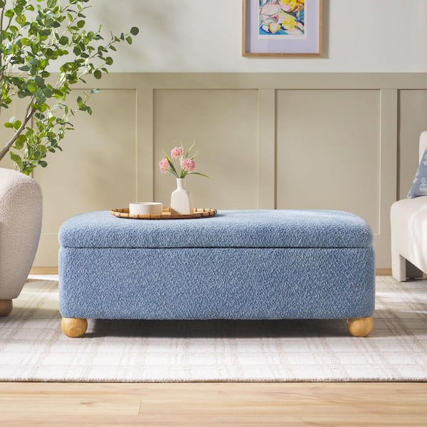 Linley Soft Blue Contemporary Boucle Rectangle Large Storage Ottoman