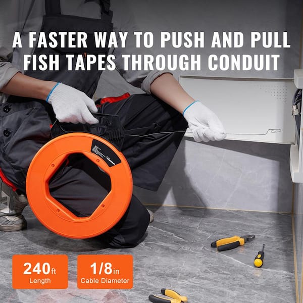 Steel Wire Puller, 240 ft. 1/8 in. Enhanced Housing & Handle, Cable Pulling Device for Electrical Conduit & Wall Wiring