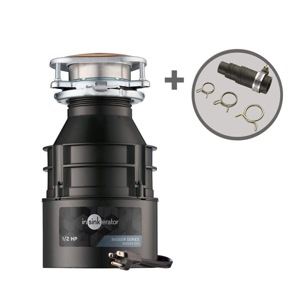 InSinkErator Badger 500, 1/2 HP Continuous Feed Kitchen Garbage Disposal with Power Cord and Dishwasher Connector, Badger Series