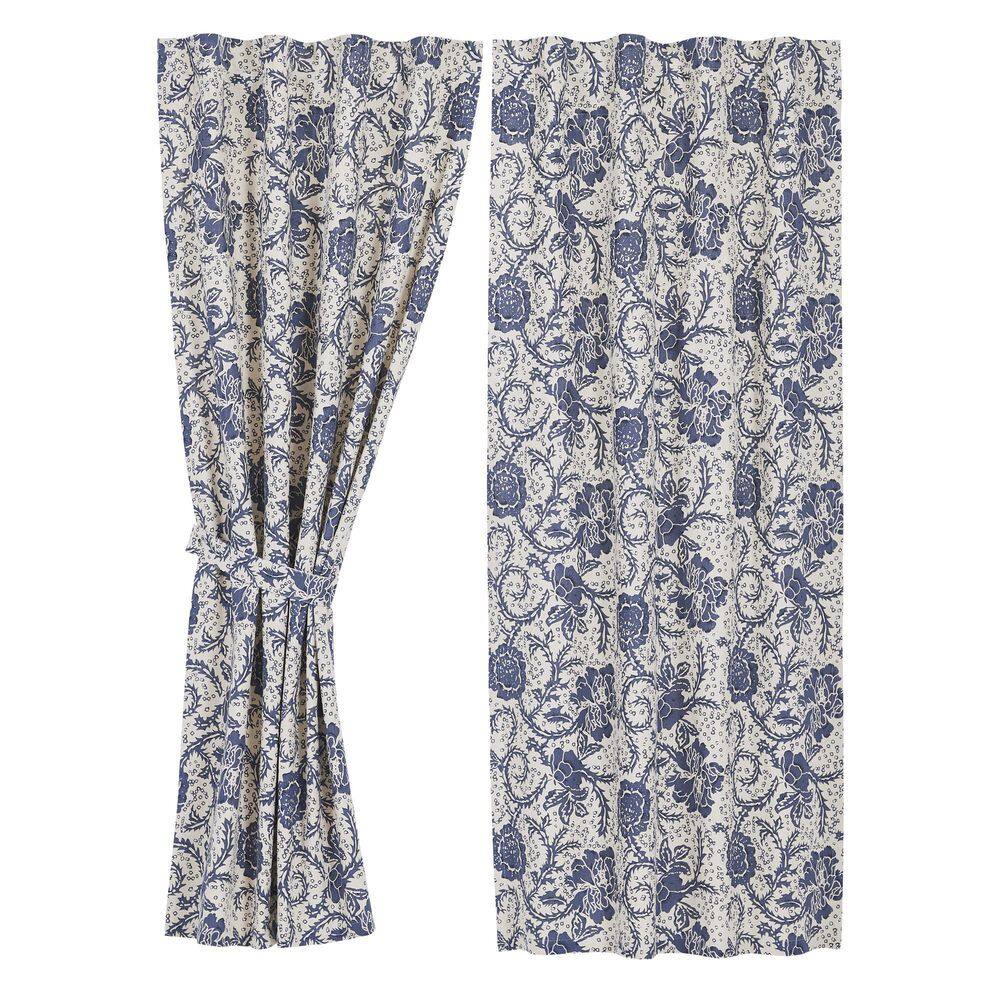 Navy Floral Cotton Rod Pocket Window Panels, 63x36, Set of 2